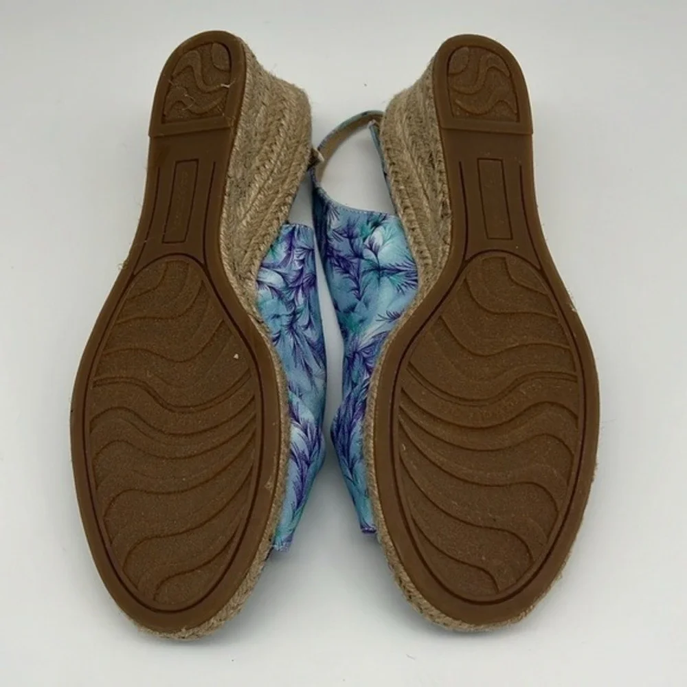 Easy Street‎ Devlin Espadrille Wedge Sandals Blue Purple Tropical Slingback 9.5